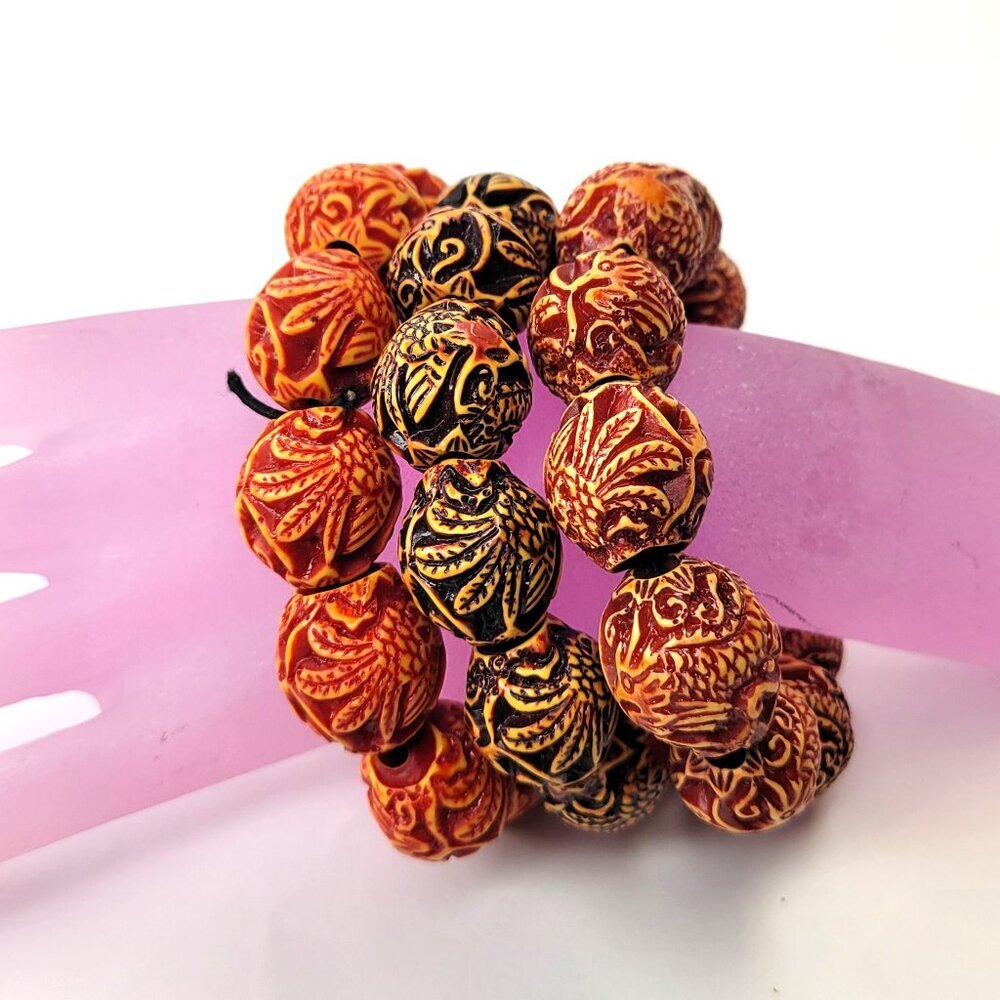 Dragon Fire Flame Bead Stretch Bracelet in Brown